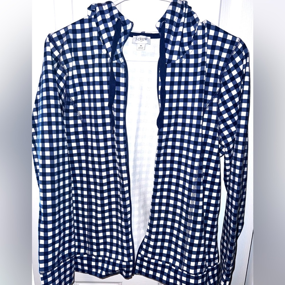 JCREW FACTORY WOMENS GINGHAM PLAID NAVY & WHITE ZIP UP JACKET